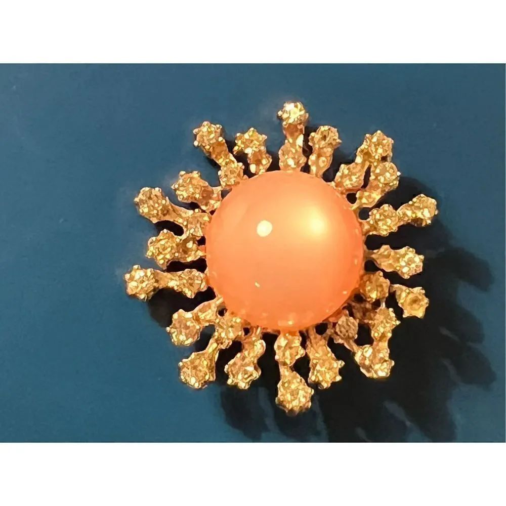 Vintage Pink Moonglow Rhinestone Starburst Silver Tone Pin/Brooch